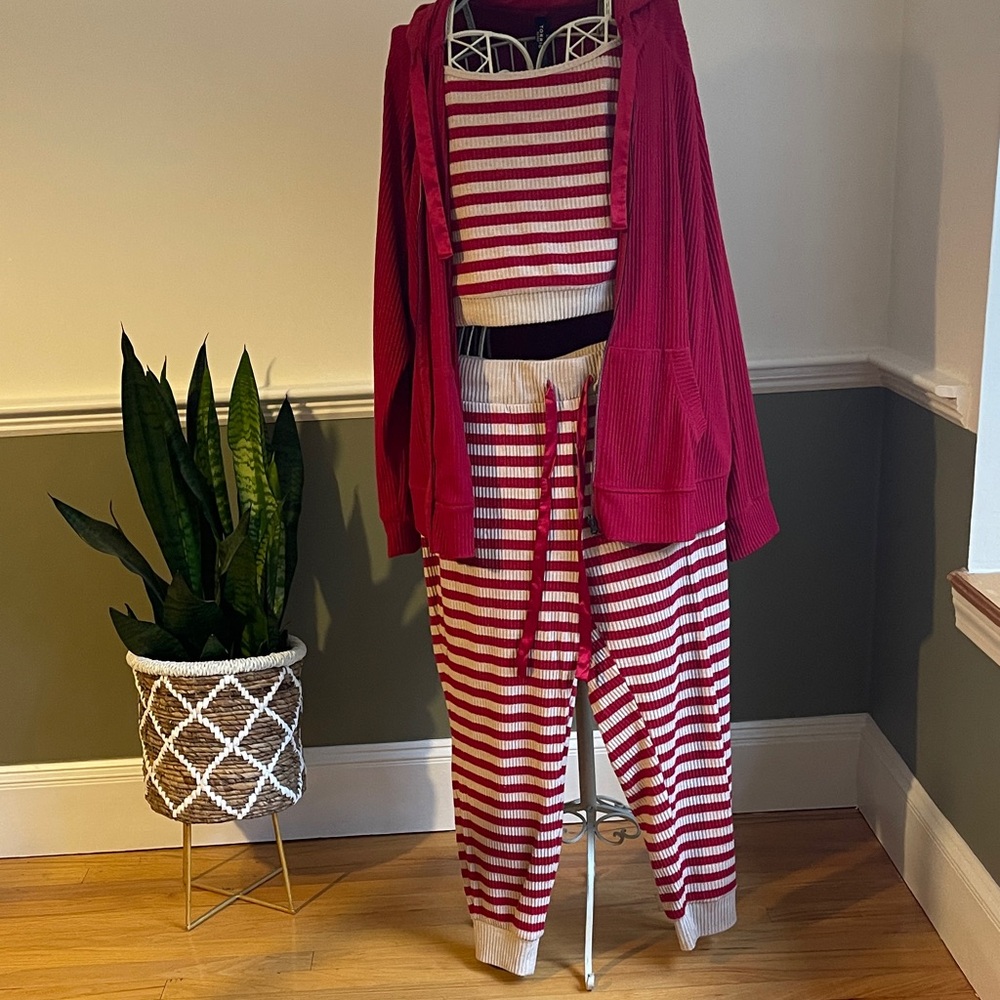 Torrid Sleep Red and White Striped Pajama Loungewear 3 Piece Set